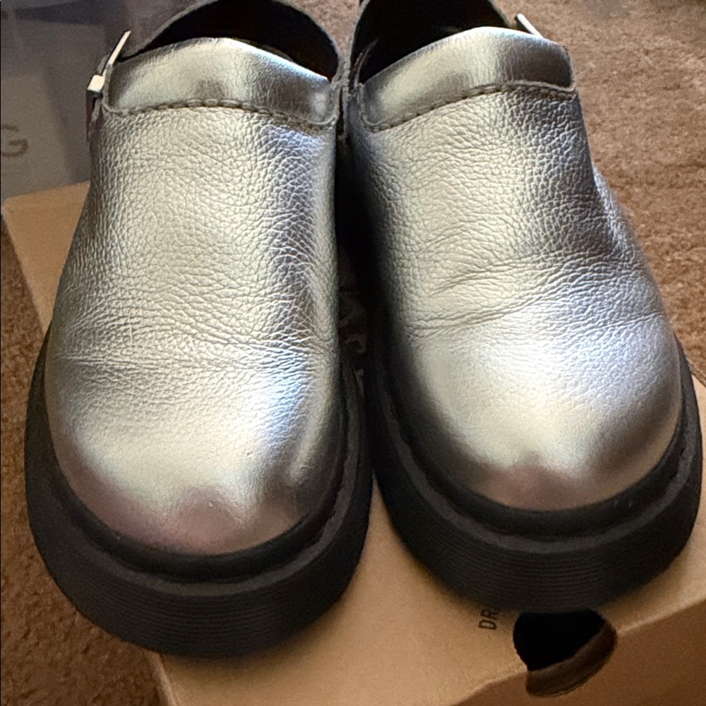Dr. Martens Metallic Silver Leather Mules